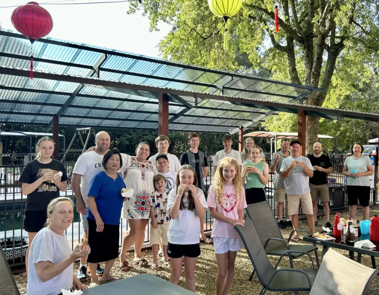 Group in BBQ garden area